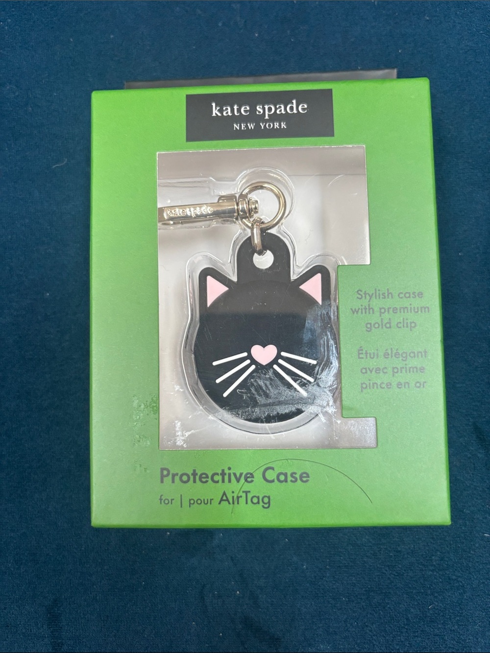 kate spade Black Cat AirTag Protective Case with Gold Clip